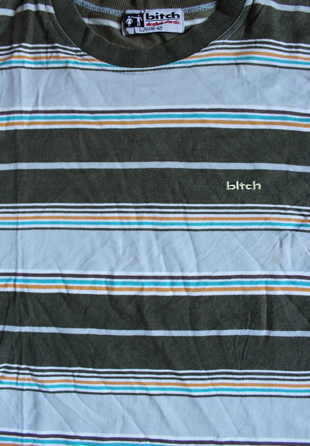 Vintage 90's BITCH Skateboards Striped T-shirt - image 2