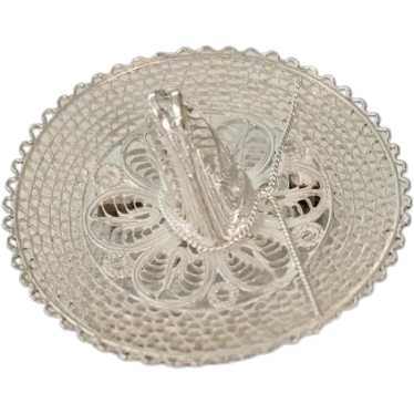 800 Silver Spun Filigree Sombrero Hat Brooch Pin L