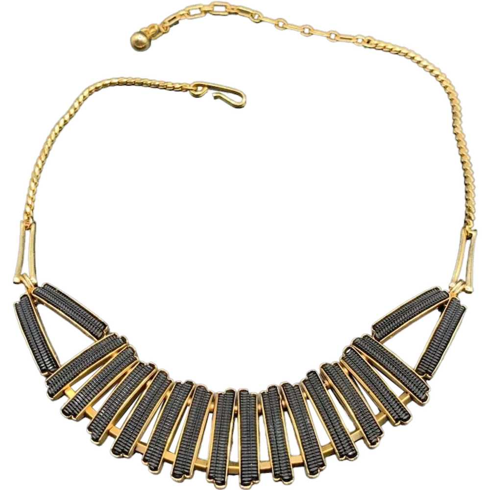 Vintage Retro Black and Gold Choker Collar Neckla… - image 1