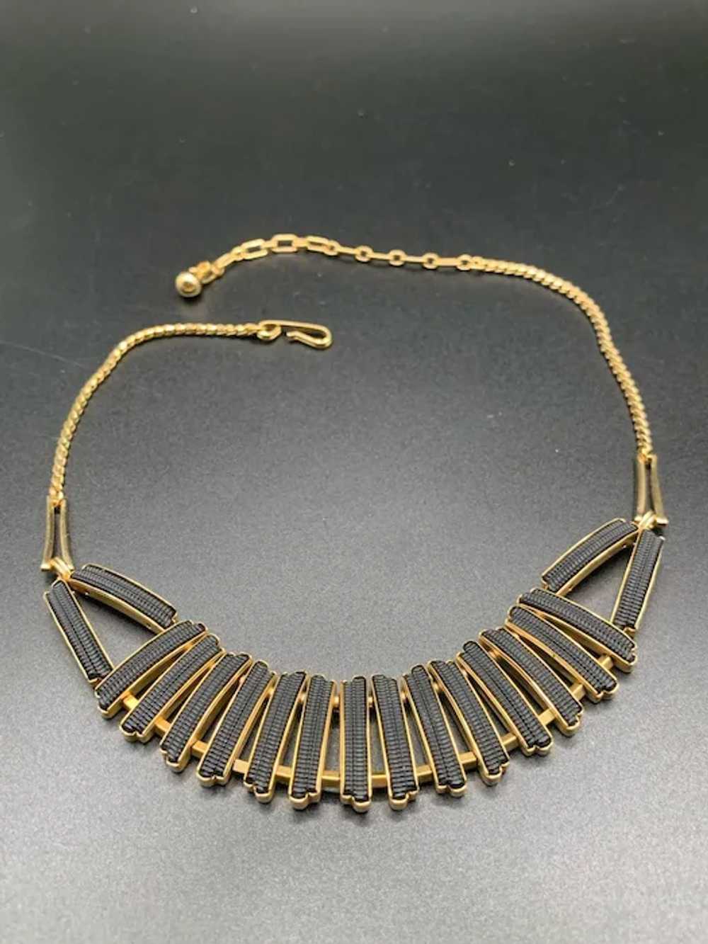 Vintage Retro Black and Gold Choker Collar Neckla… - image 4