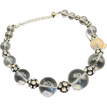 Lucite Bauble Necklace with Rhinestones Ball Spac… - image 1