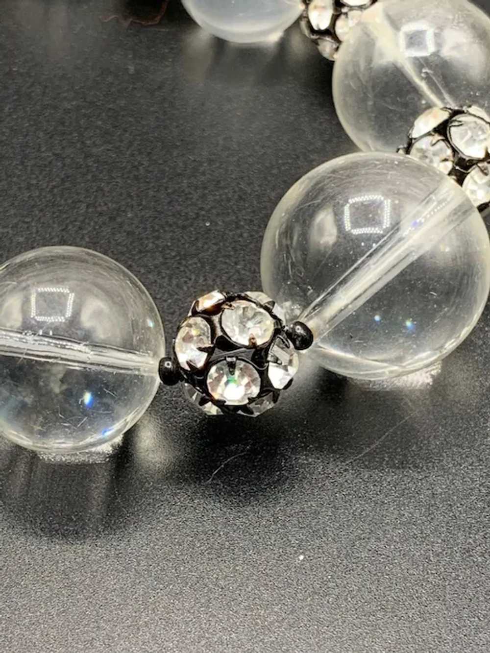 Lucite Bauble Necklace with Rhinestones Ball Spac… - image 5