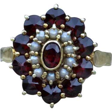 Vintage Victorian 1 Carat Garnet and Seed Pearl 1… - image 1