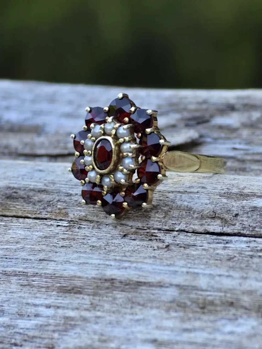 Vintage Victorian 1 Carat Garnet and Seed Pearl 1… - image 3