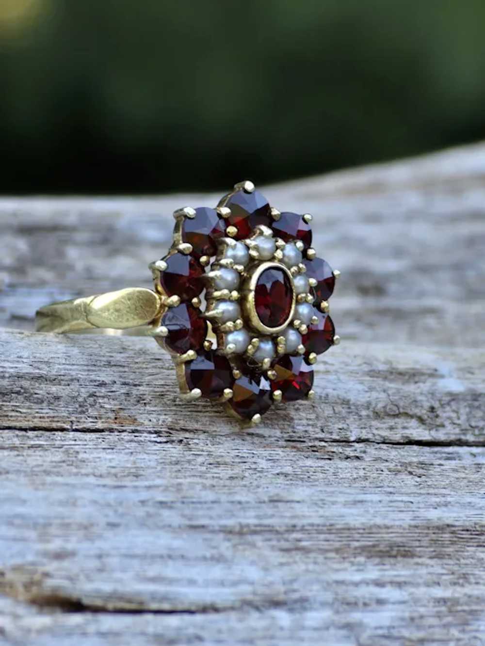 Vintage Victorian 1 Carat Garnet and Seed Pearl 1… - image 5