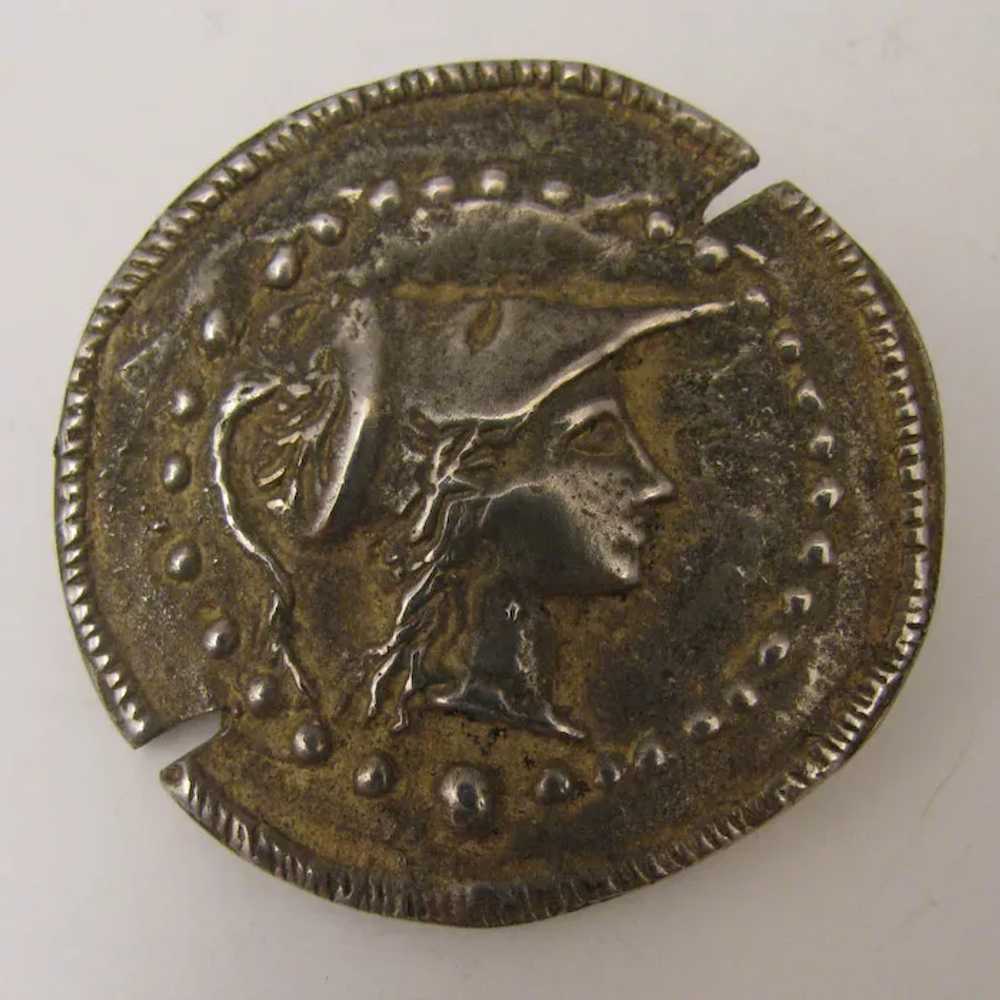 Early 1900s 800 Silver Roman Coin Style Brooch - image 6