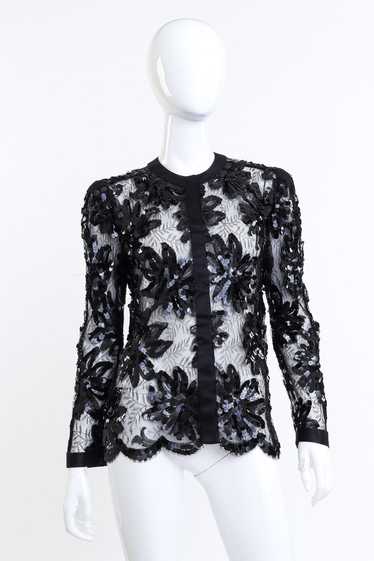 ADOLFO Floral Sequin Lace Top