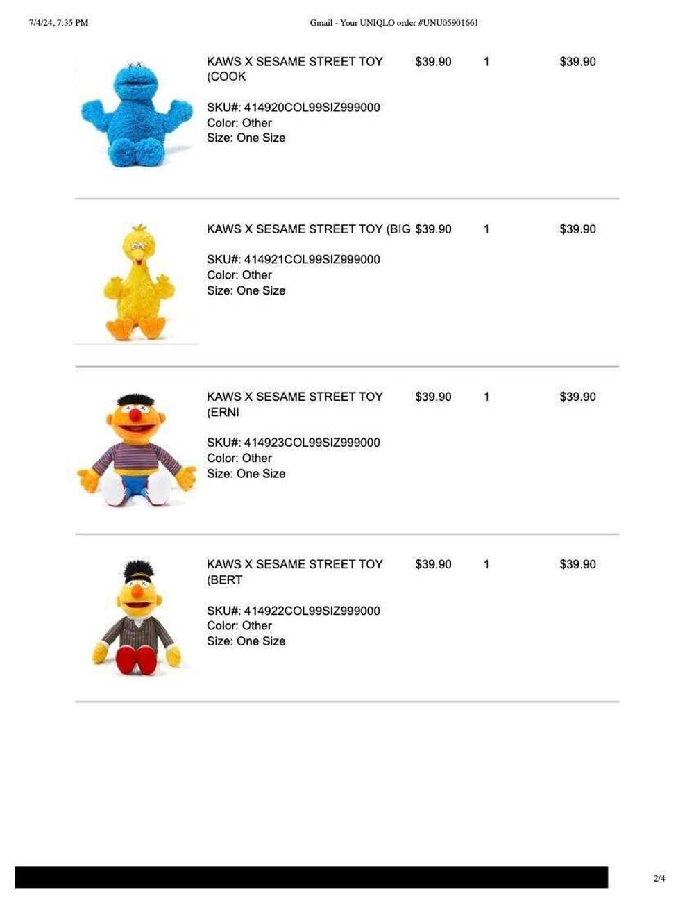 Kaws × Uniqlo KAWS Sesame Street Uniqlo Plush Toy… - image 6