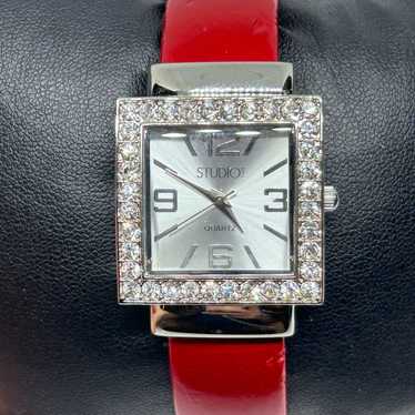 Other Studion Silver Tone Square Dial Red Bangle W