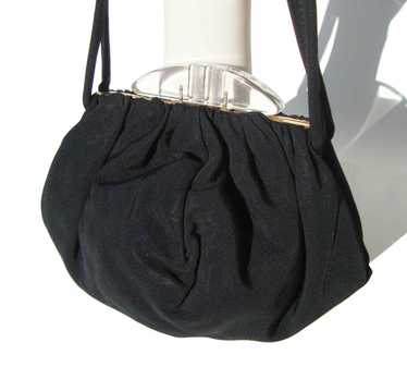 Vintage 40s Black Faille Handbag Lucite Clasp Coc… - image 1