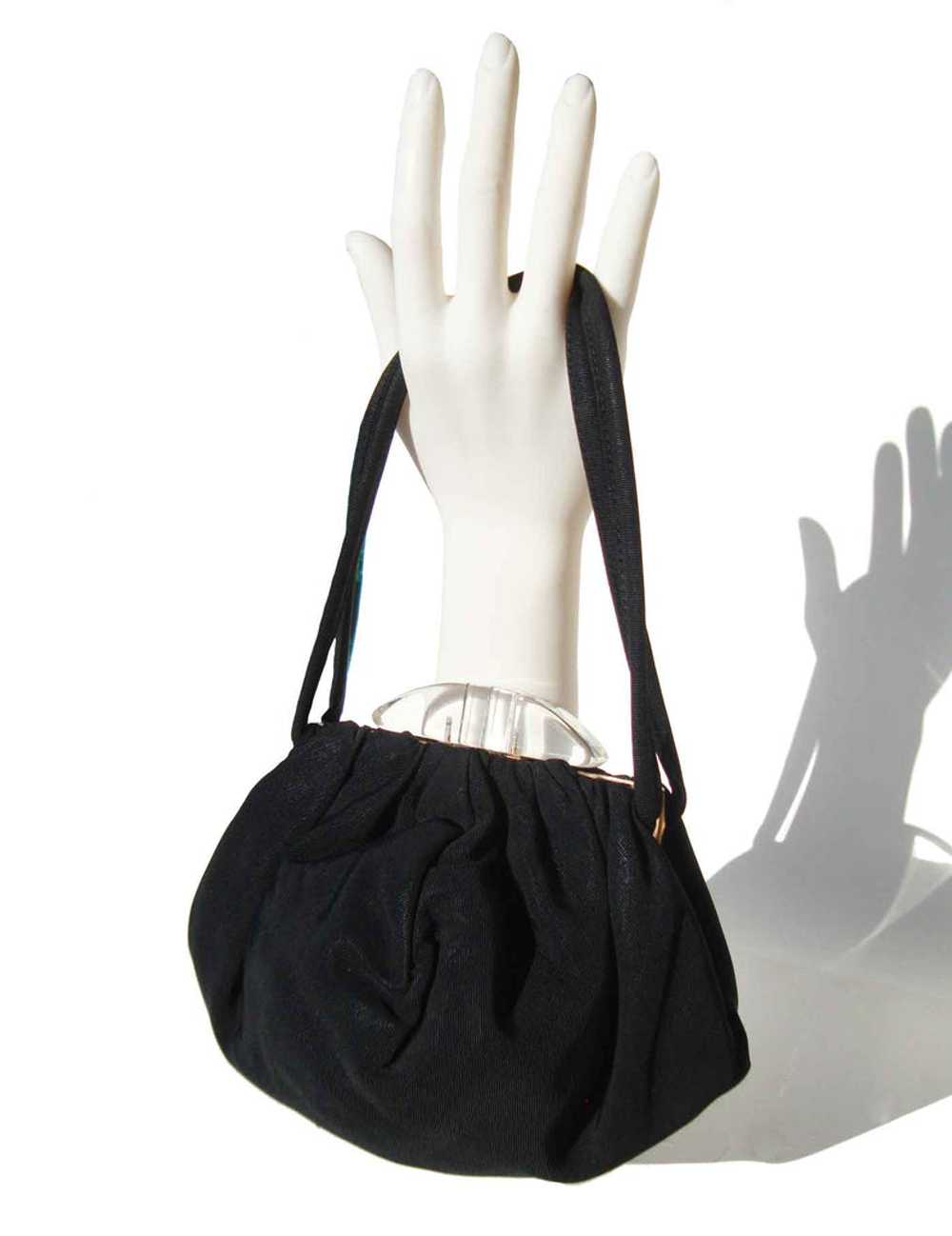 Vintage 40s Black Faille Handbag Lucite Clasp Coc… - image 2