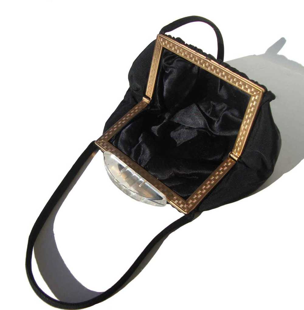 Vintage 40s Black Faille Handbag Lucite Clasp Coc… - image 3