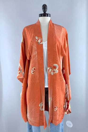 Vintage 1920s Peach Floral Silk Kimono Cardigan - image 1