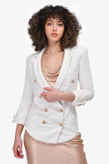 Balmain White Tweed Padded Shoulder Blazer Size 36