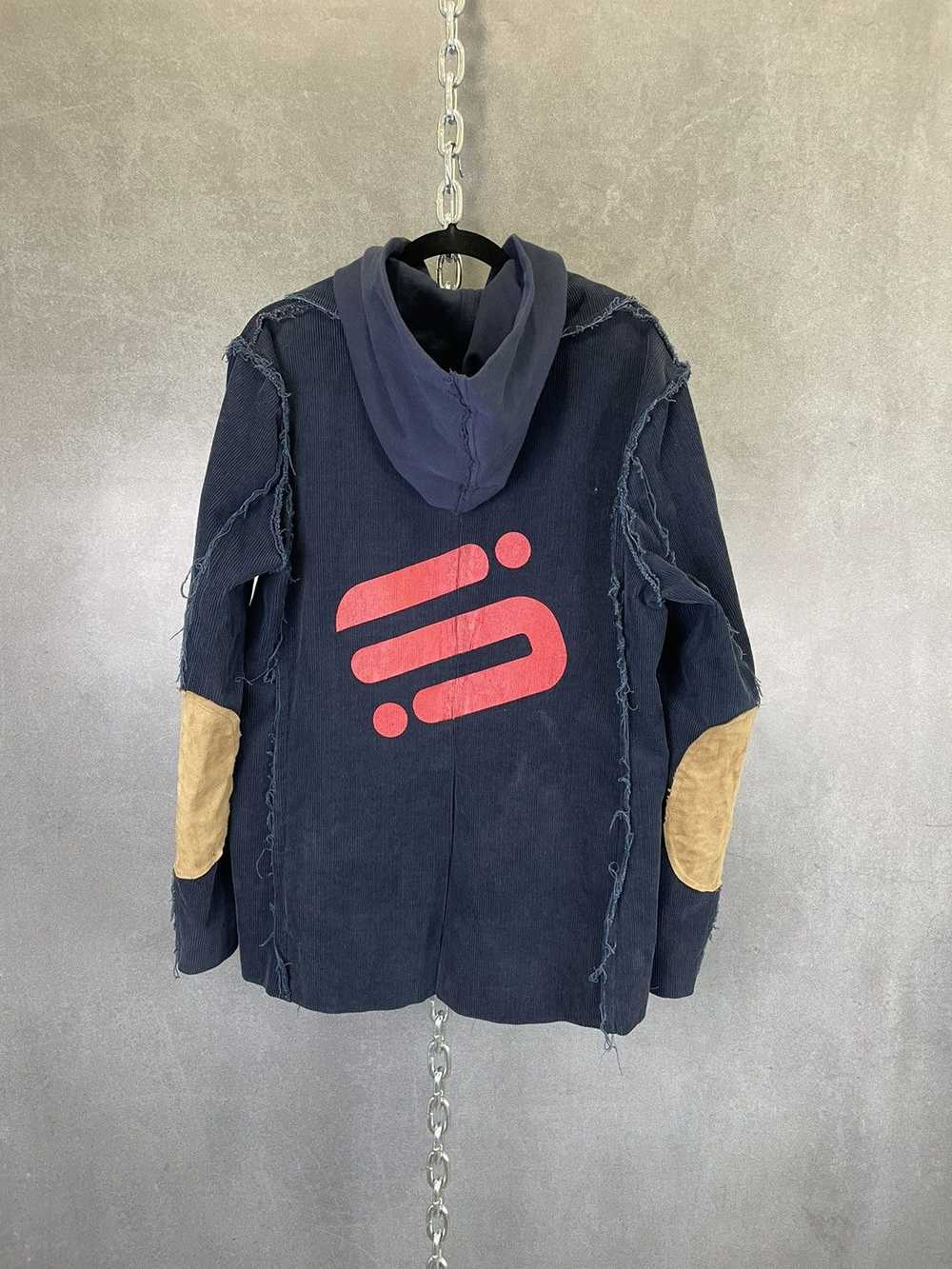 Vintage Y2K patchwork corduroy Steelo hoodie blaz… - image 6