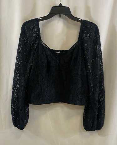 NWT Express Womens Black Lace Smocked Long Sleeve 
