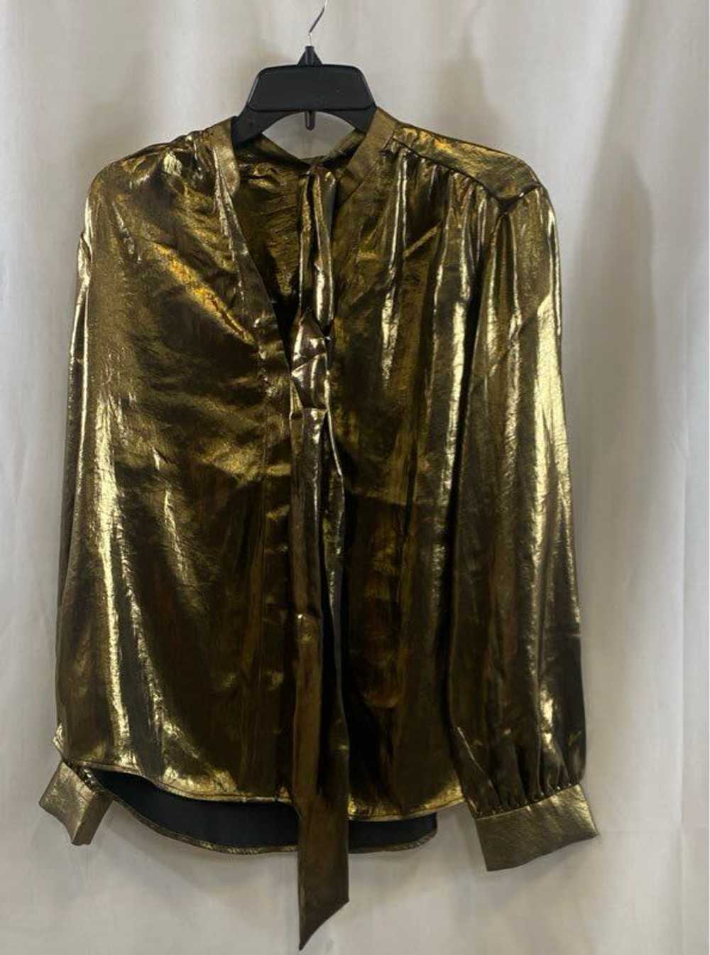 NWT Express Womens Metallic Gold Long Sleeve Tie … - image 1