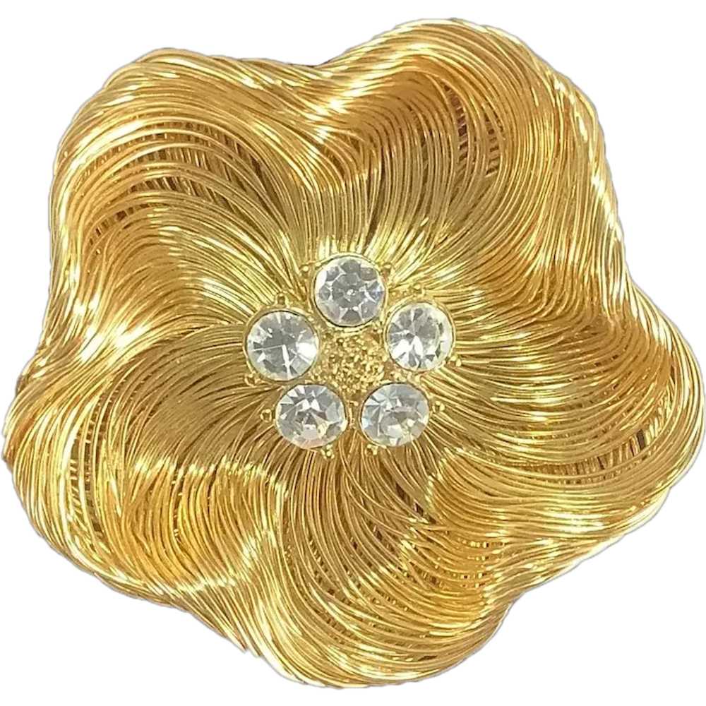 Monet Gold Tone Wire Flower Brooch - image 1