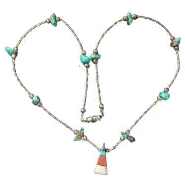 Sterling silver and turquoise necklace with inlai… - image 1
