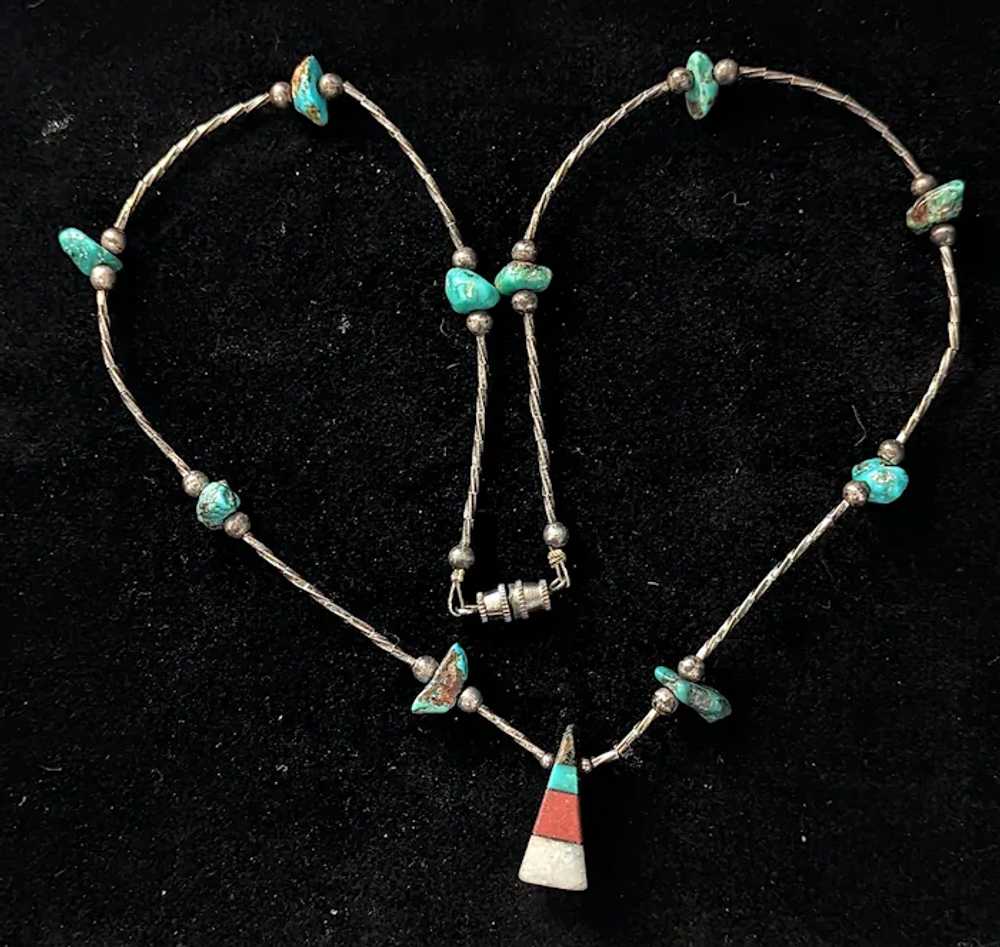 Sterling silver and turquoise necklace with inlai… - image 2