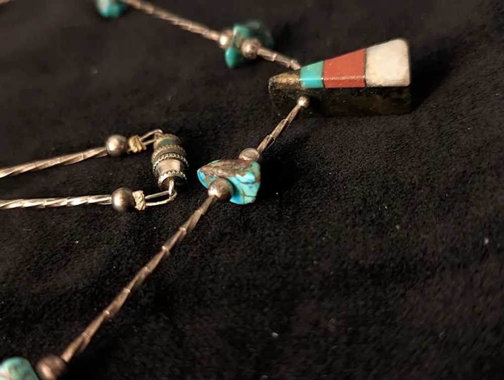 Sterling silver and turquoise necklace with inlai… - image 3