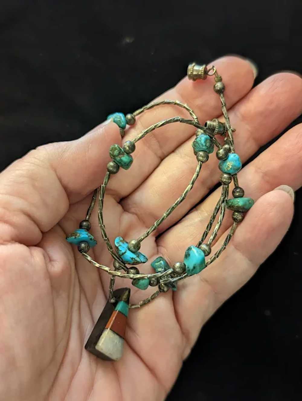 Sterling silver and turquoise necklace with inlai… - image 7