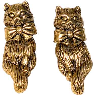 Avon Gold Tone Cat Earrings