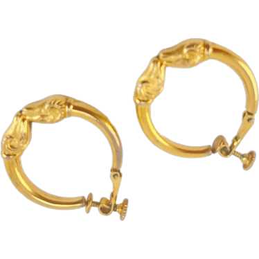 Vintage Napier Gold Tone Screwback Hoop Earrings R