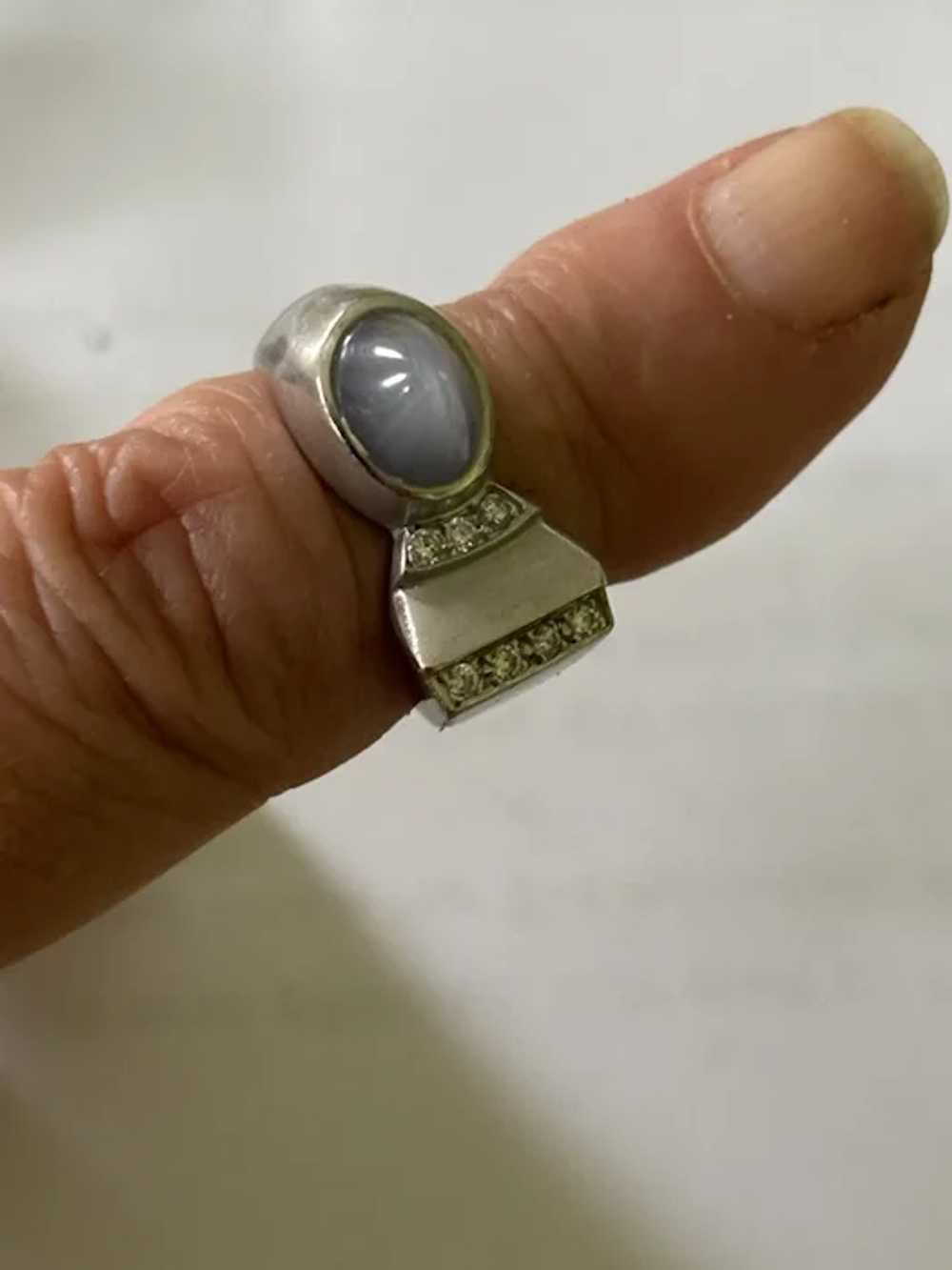 14kt White Gold and Gray Blue Star Sapphire and D… - image 2