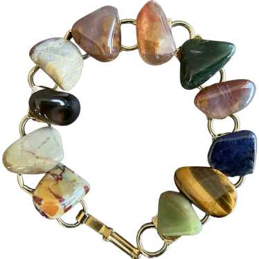 Vintage Multicoloured Gemstone Link Bracelet Gold… - image 1