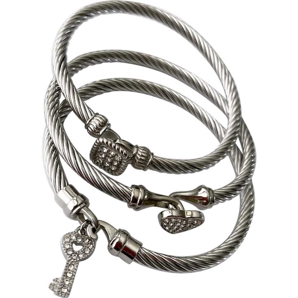 Trio of Classic Cable Bracelets with Key, Heart C… - image 1