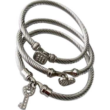 Trio of Classic Cable Bracelets with Key, Heart C… - image 1