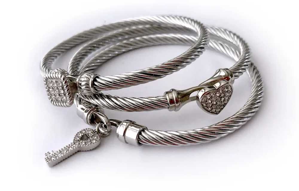 Trio of Classic Cable Bracelets with Key, Heart C… - image 2