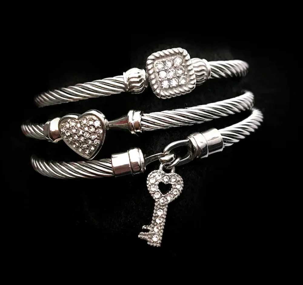 Trio of Classic Cable Bracelets with Key, Heart C… - image 3