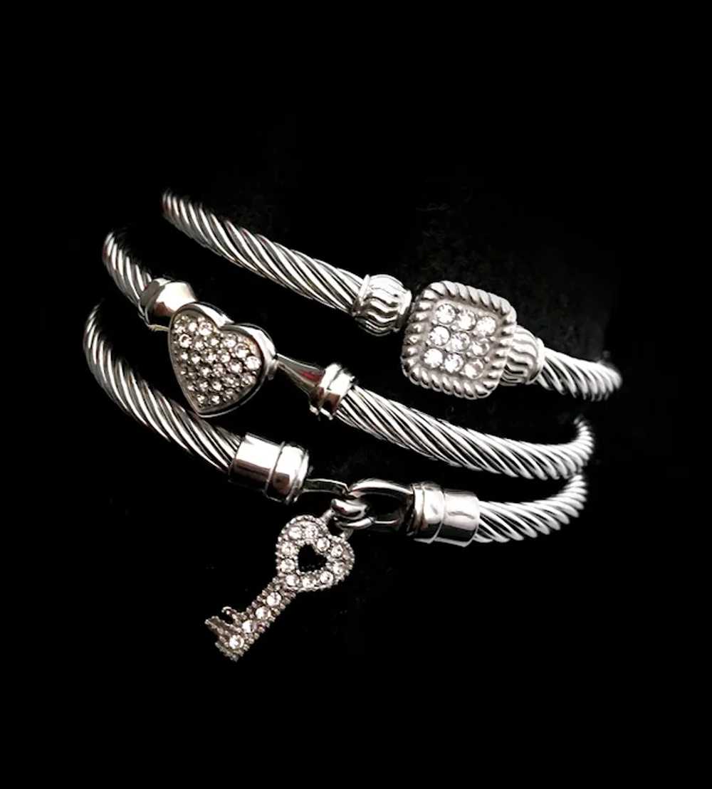 Trio of Classic Cable Bracelets with Key, Heart C… - image 4