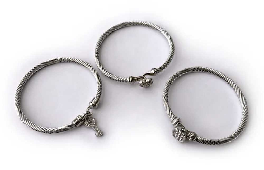 Trio of Classic Cable Bracelets with Key, Heart C… - image 5