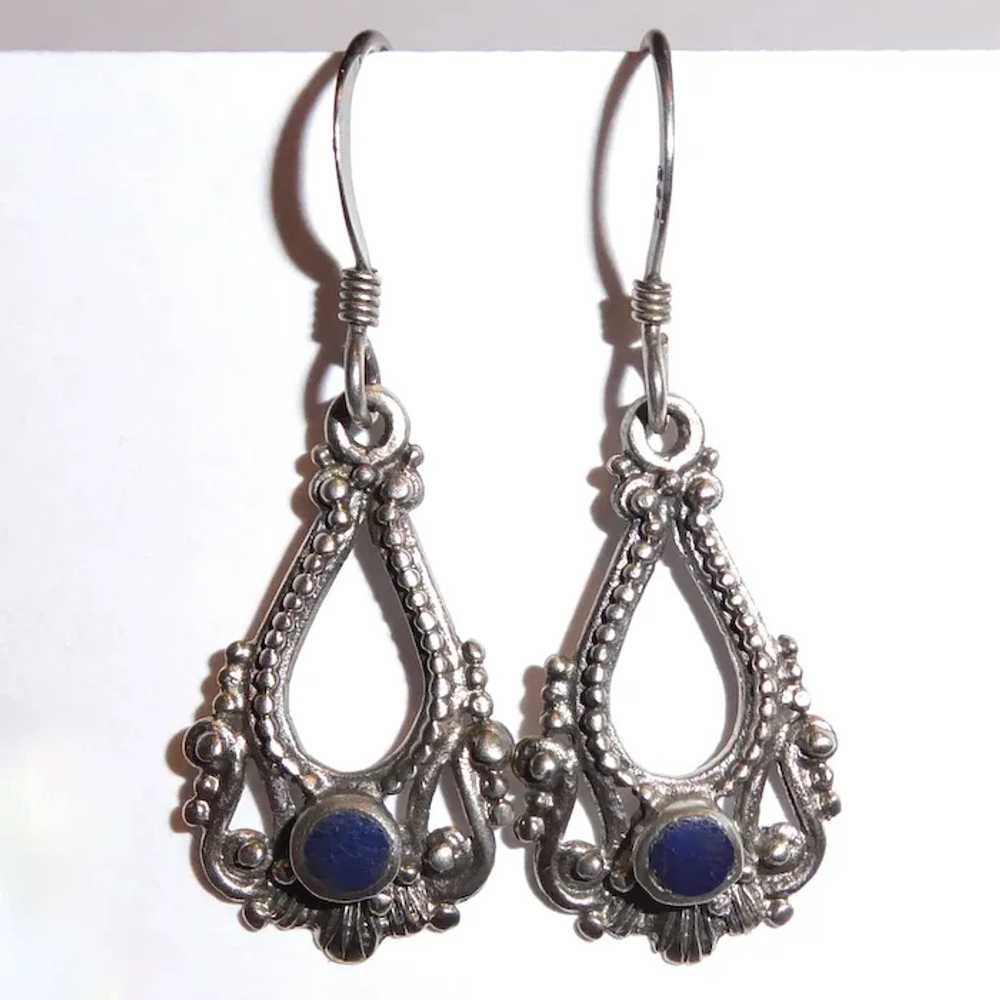 Ethnic Sterling Drop Earrings w Lapis - image 10
