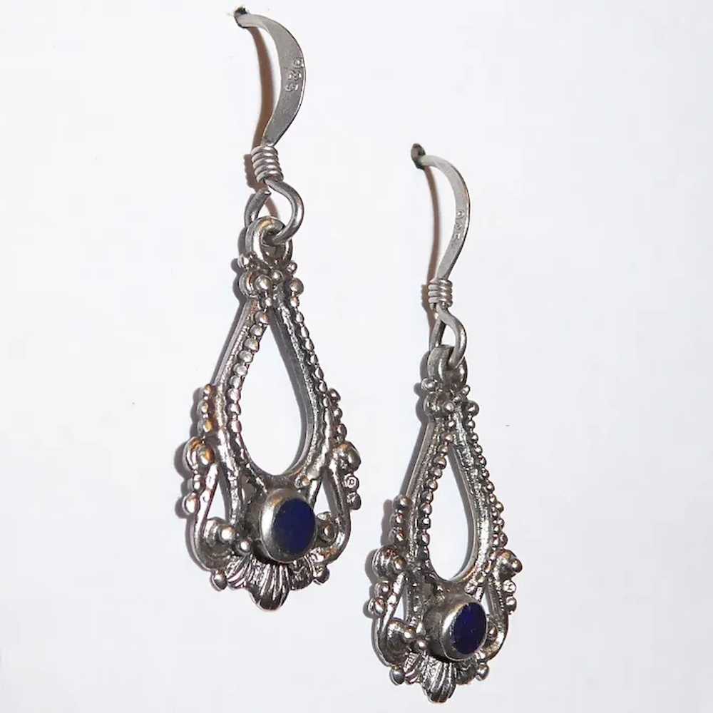 Ethnic Sterling Drop Earrings w Lapis - image 12