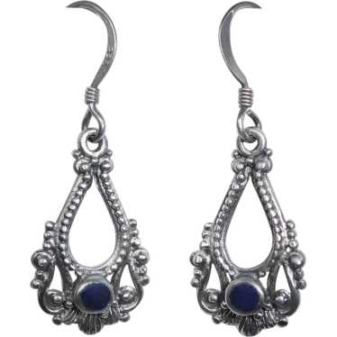 Ethnic Sterling Drop Earrings w Lapis - image 1