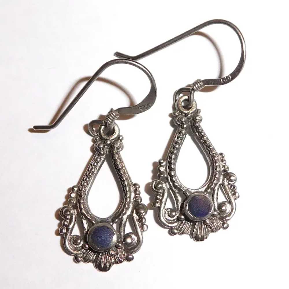 Ethnic Sterling Drop Earrings w Lapis - image 2