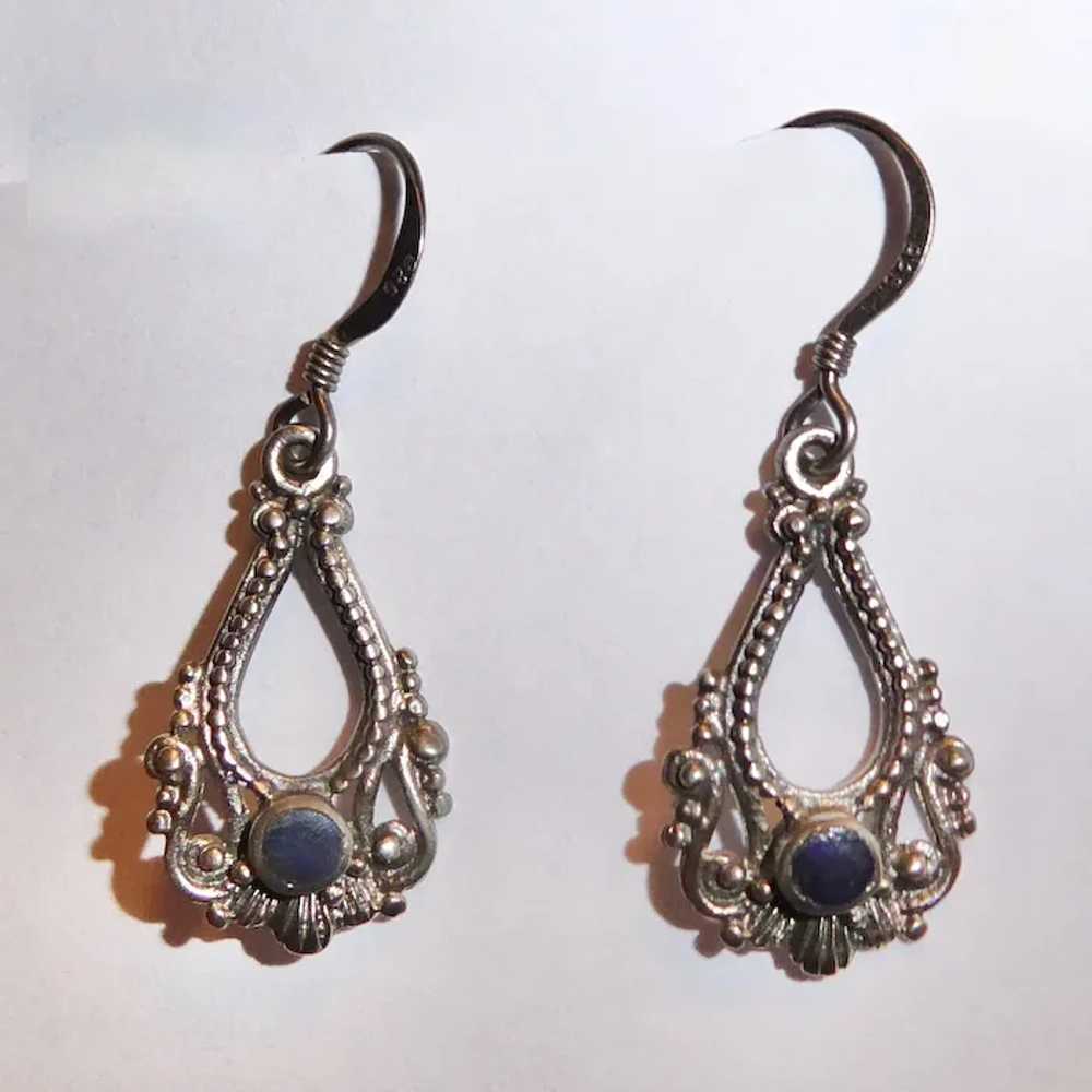 Ethnic Sterling Drop Earrings w Lapis - image 8