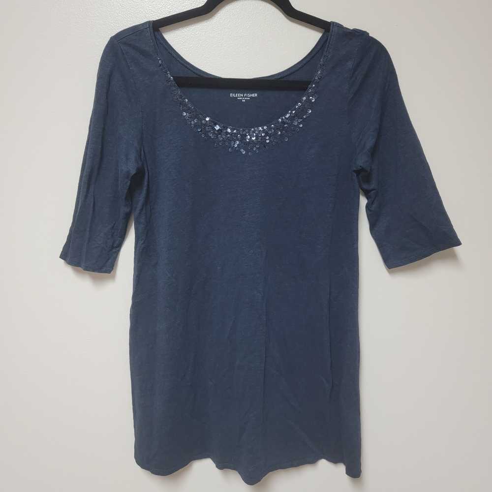 Eileen Fisher 100% Linen Tunic with sequin neckli… - image 1