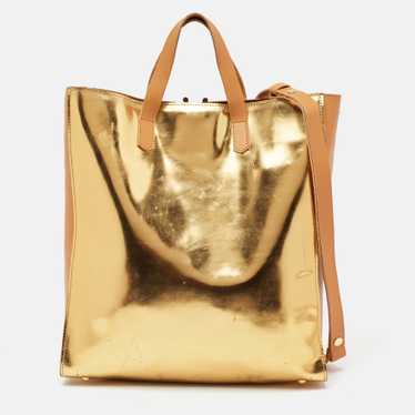 MARNI Gold/Beige Patent and Leather Pushlock Tote