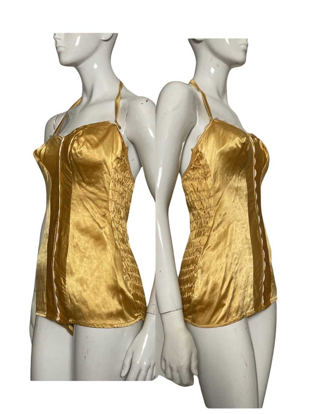 Vintage Vintage 1950s Gold Satin Bathing Suit Min… - image 3