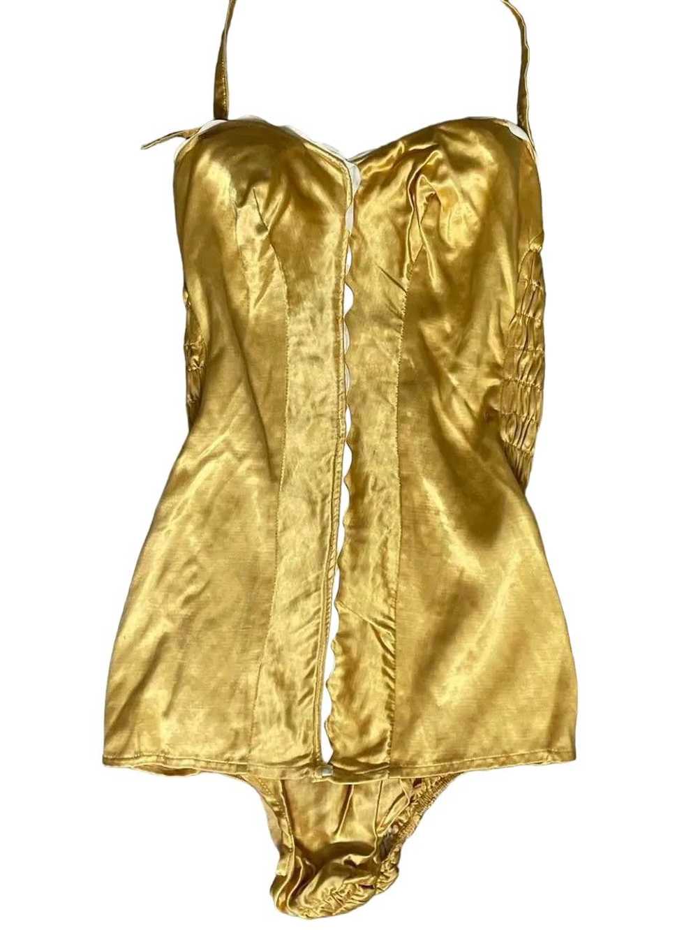 Vintage Vintage 1950s Gold Satin Bathing Suit Min… - image 5