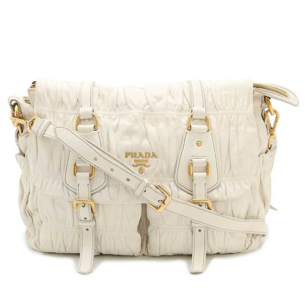 Prada Prada Gathered Bag Shoulder Leather White B… - image 1