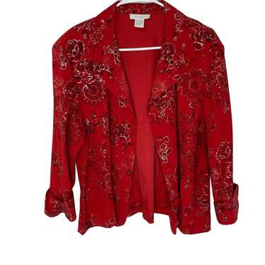 Vintage Dressbarn Womens Red Floral Long Sleeve S… - image 1