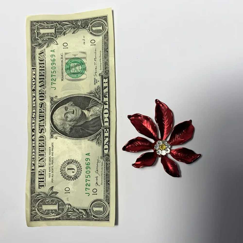 Sparkle Red Poinsettia Flower Christmas Brooch Pin - image 2