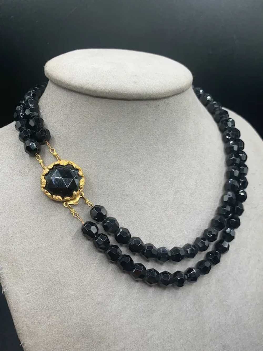 Vintage Double Strand Necklace Black Glass Beads … - image 2