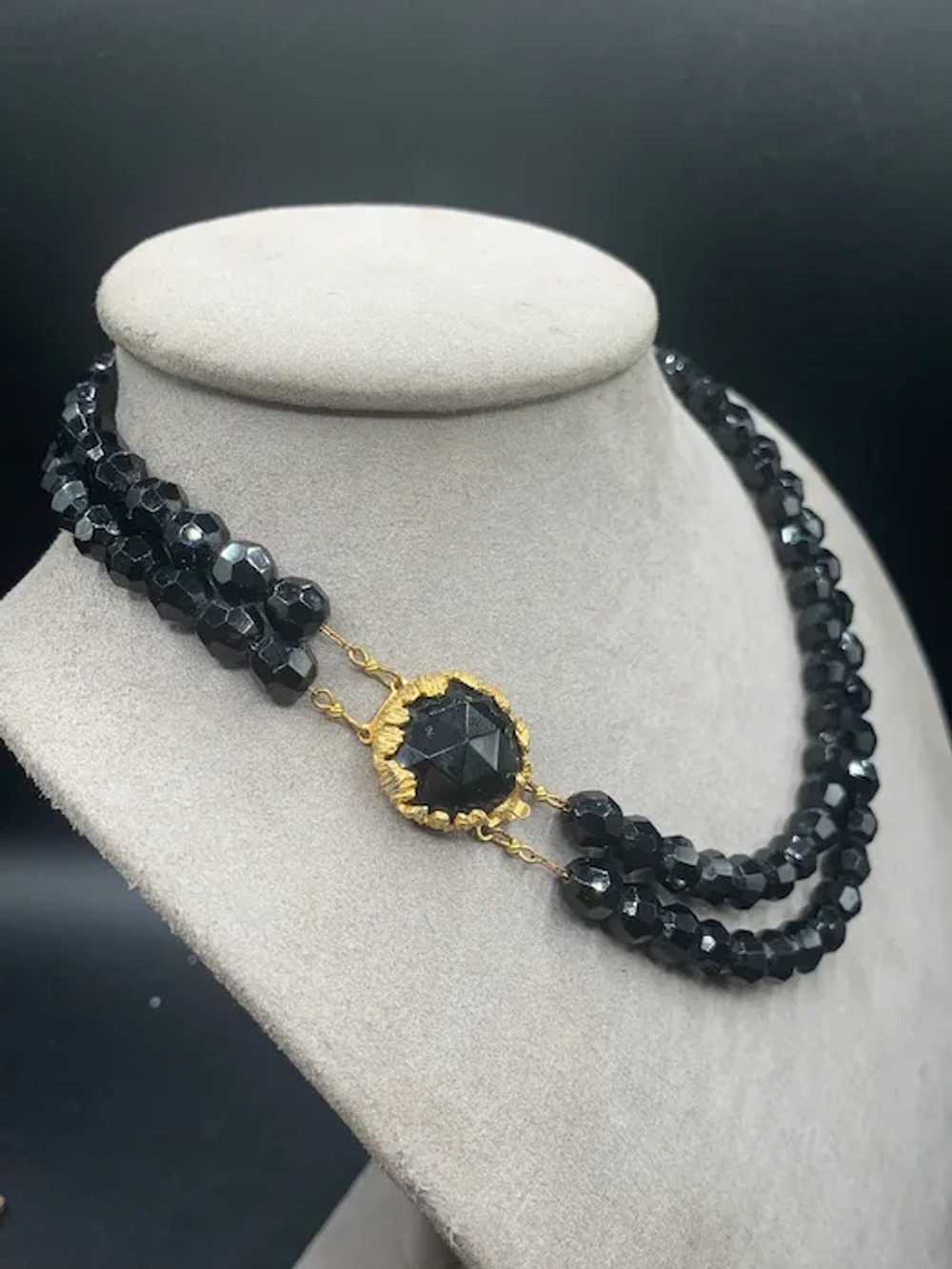 Vintage Double Strand Necklace Black Glass Beads … - image 3